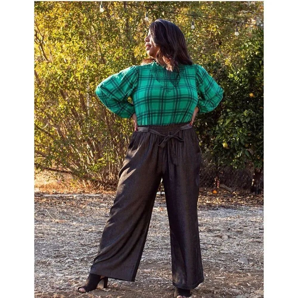 Lularoe XL Dianne chambray dark gray wide leg boho casual career pants